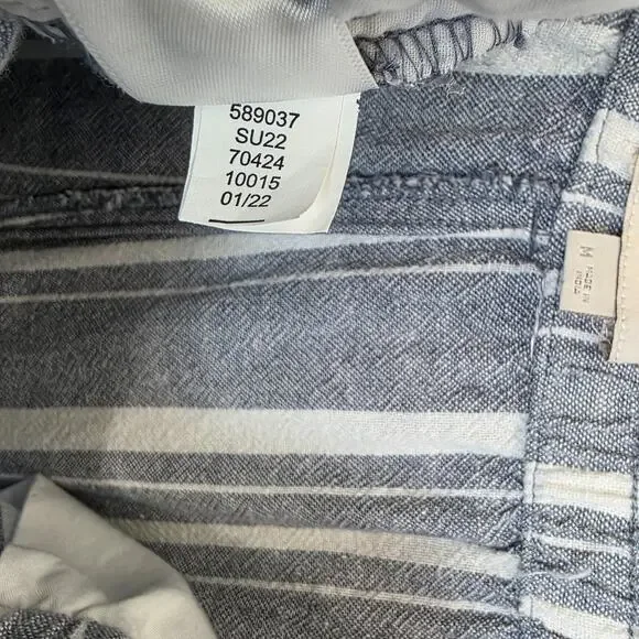 Loft Wide Leg Linen Pants Women M Gray White Striped Slash Pockets Tie Waist - Picture 11 of 11